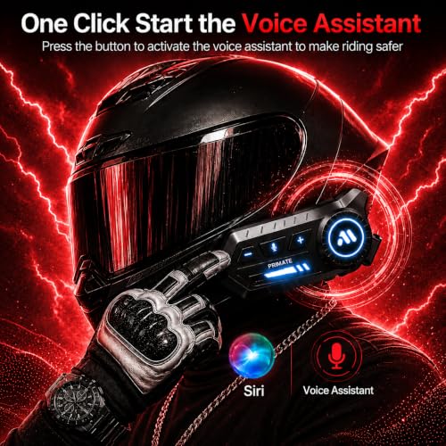 Image of Primate Motorcycle Bluetooth Helmet Headset - Dual Phone Connection, IP67 Waterproof, Hands-Free Music & GPS (White 10)