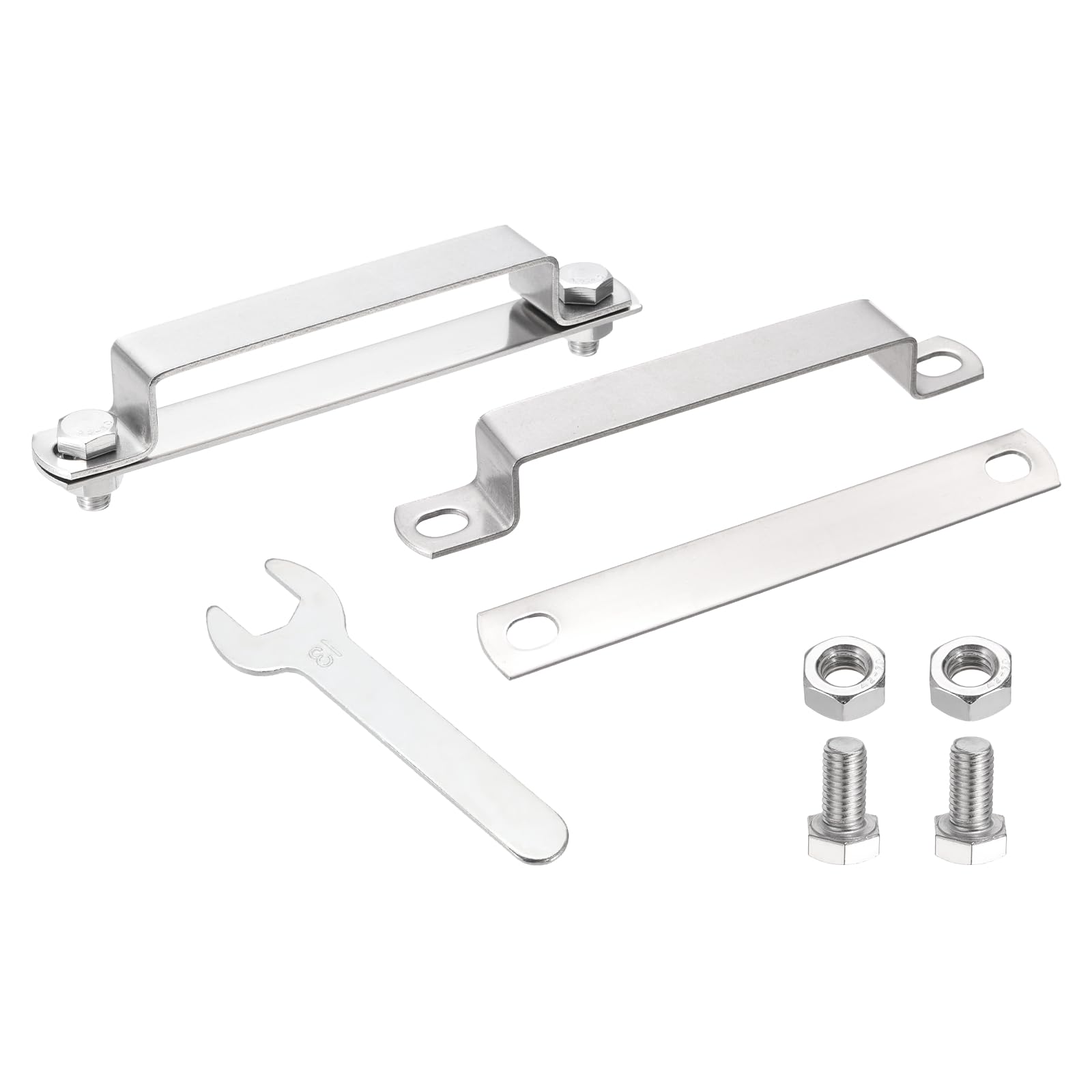 sourcing map 2Pcs U Shape Square Tube Clamp, 100x20mm U Shaped Bracket 304 Stainless Steel Square Strap Clamp with Bolt Plate Nuts and Wrench for Pipes Door Closed Bar Holder Railings
