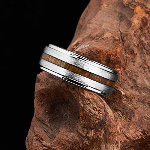 Image of King Will Nature Koa Wood Inlay Tungsten Carbide Wedding Ring 8mm Silver /Black /Gold /Green /Rose Gold /Blue Wedding Band for Men High Polished Anniversary Rings Comfort Fit Size 6-15