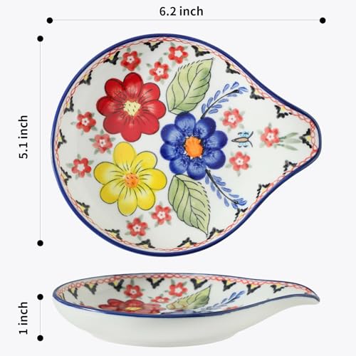 Image of Farmhouse Hand Painted Ceramic Spoon Rests Holder for Kitchen Counter Stove Top (Model A)
