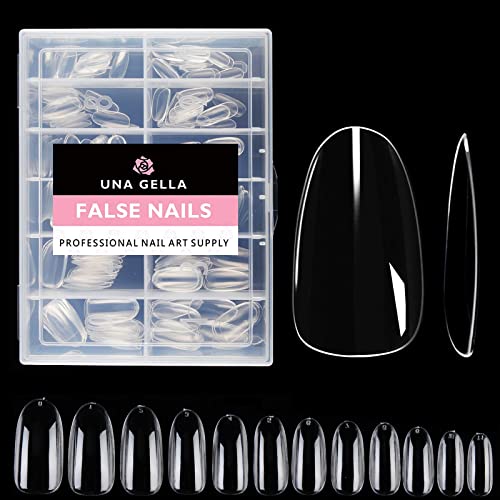 Una Gella Round Almond Fake Nails Clear Medium 216 Pcs Oval Nail Tips Almond Oval Press On Nails For Full Cover Acrylic Almond Oval Nails French False Nails 12 Sizes False Soft Gel Tips #TOP23