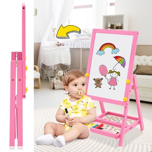 NUKied Cavalete infantil de madeira cavalete dupla face com altura ajustável prancheta cavalete de a