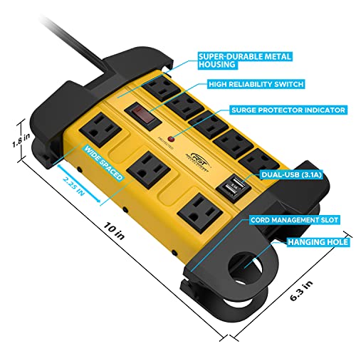Heavy Duty Surge Protector Power Strip With 2 Usb Ports, Crst 8-Outlet Metal Industrial Power Block With 15A Circuit Breaker, 6Ft Extension Cord, 1350 Joules For Workshop, Garage, Office, Shop… #TOP3