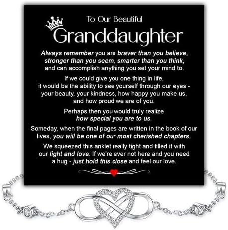 To My Granddaughter Anklet Gift – Infinity Heart Stainless Steel Ankle Bracelet with Message Card & Gift Box – Meaningful Jewelry for Granddaughter Birthday, Christmas, or Graduation