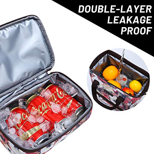 Mier Womens Small Lunch Box Bag Insulated Lunch Cooler Bags Cute Leak Proof Meal Prep Lunchbox With Pockets For Work Daytrip, Double Deck, Floral Anemone #TOP2