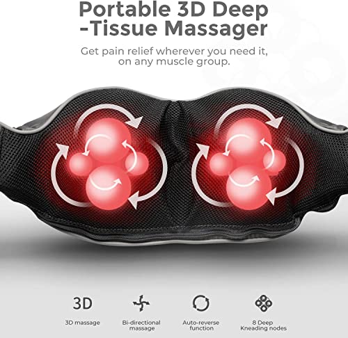 Rakzu Cordless Shiatsu Back And Neck Massager With Heat, Rechargeable Electric Back Massage Pillow With 3D Knead Deep Tissue For Foot, Legs, Body, Relieve Muscle Pain Christmas Gift #TOP3
