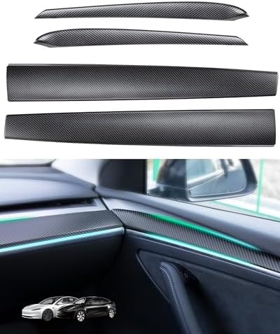 KKTR-CAR Für Tesla Model 3 Model Y Dash Wrap Armaturenbrett Türverkleidung, Zubehör Für Innenverkleidungskit Aus Karbonfaser (Echte Kohlefaser - Glänzend