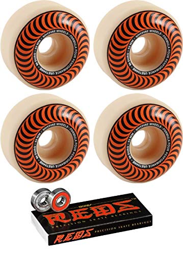 Spitfire 53mm Wheels Formula Four Classic Swirl Skateboard Wheels with Bones Bearings - 8mm Bones Reds Precision Skate Rated Skateboard Bearings - Bundle of 2 Items 