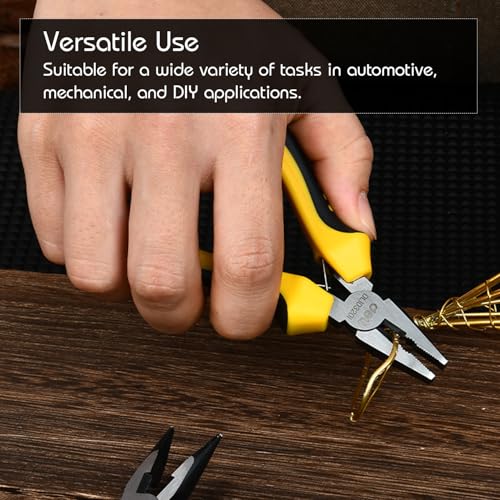 Image of Deli DL103201-3 3 Pcs Mini Pliers Set Including Combination Diagonal & Lose Nose Pliers Heavy Duty High Carbon Steel with Dual Color Handle End Cutting-Pliers For Handcrafts Model Jewelry Making (1Pc)