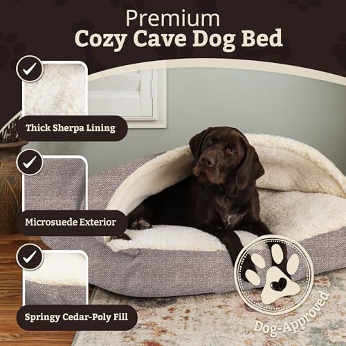 Image of Snoozer Rectangle Cozy Cave Dog Bed, Hooded Dog Bed, Merlin Linen (S)