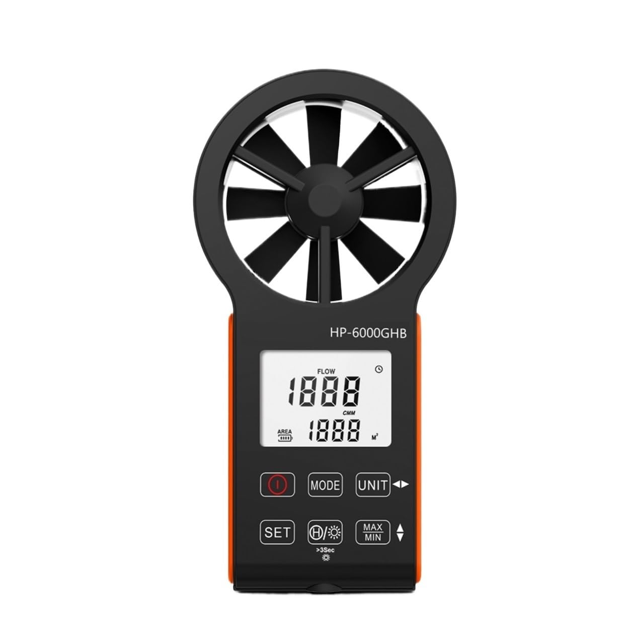 Anemómetro, Anemómetro digital portátil, medidor de velocidad del viento, CFM, medición volumen aire con retroiluminación LCD