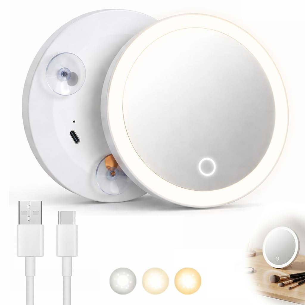 Espejo de Aumento 30X con Luz LED Espejo Aumento Ventosa Recargable USB 3 Colores Regulables Diseño Compacto para Maquillaje y Viaje Blanco, 1 Unidad — view 7