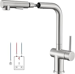 BONADE Grifo de cocina de baja presión, giratorio 360°, con 3 conexiones para caldera, grifo de cocina, ducha extensible con 2 tipos de chorro, acero inoxidable