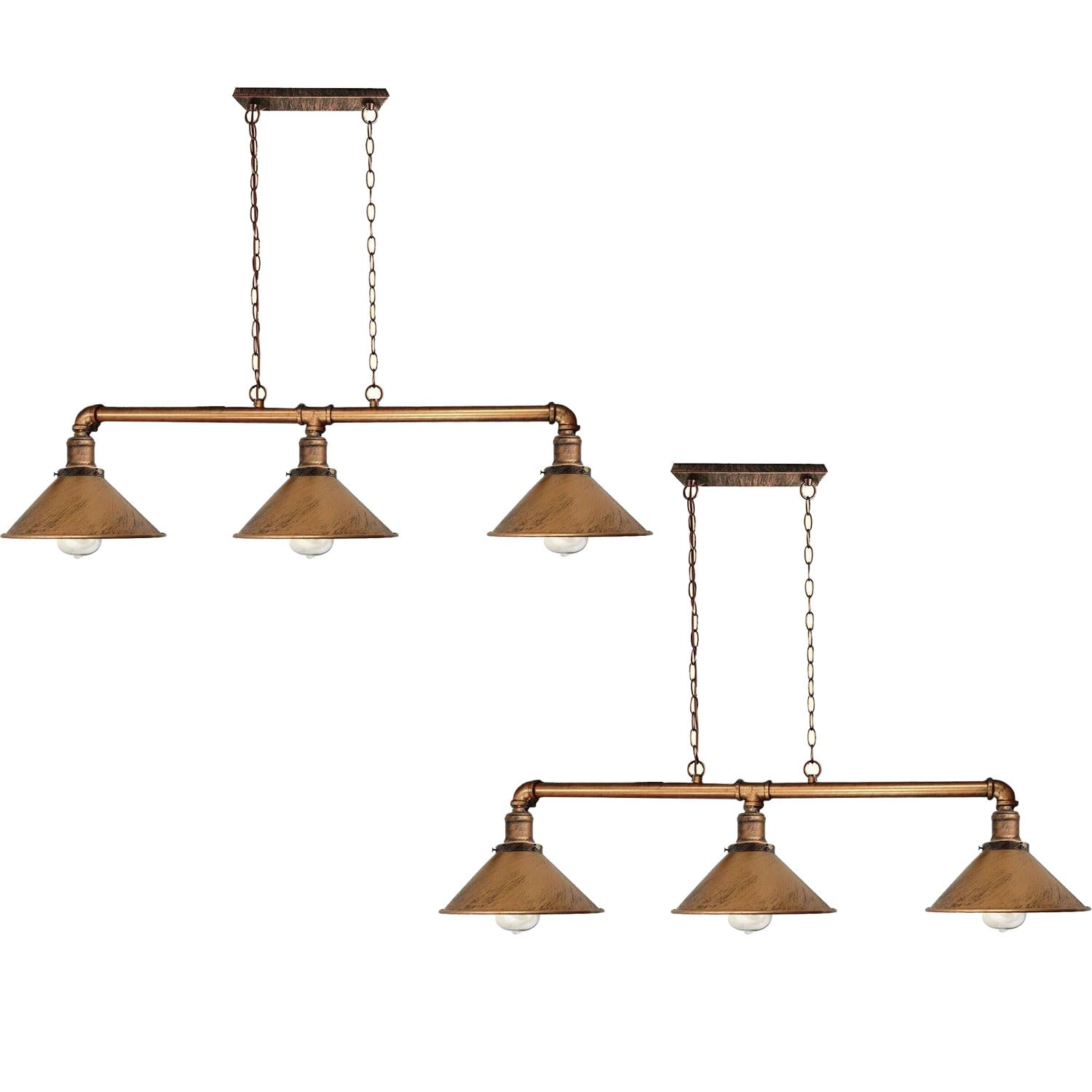 DC VOLTAGE Industrial Suspended Ceiling Pendant 3 Lamp Brushed Copper Metal Water Pipe Vintage 22cm Shade with Hanging Chain Light Fitting for Living Room Home Decor & Improvement Essential