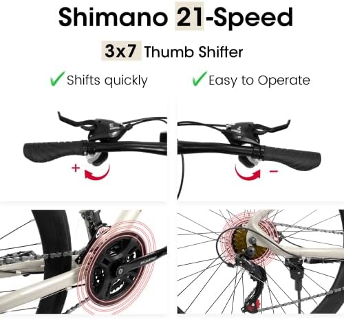 A28250 700C Road Hybrid Bike for Adult, 21-Speed Road Bike Road Bicycle Carbon Steel Frame/Dual-Disc Brakes/Multiple Colors