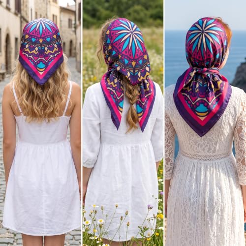 Image of Ravaiyaa - Attitude is everything Women Printed Silk Bandana 21 x 21 Inch Square Headband & Hair Wrap, Soft & Versatile | Fashion Neck Wrap