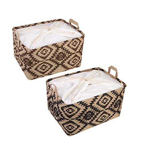 LessMo 2 Pack grote opbergmanden, opvouwbare canvas stof waterdichte opbergbakken gemaakt van milieuvriendelijk katoen en linnen, met trekkoord cover voor kleding, speelgoed, boeken etc.