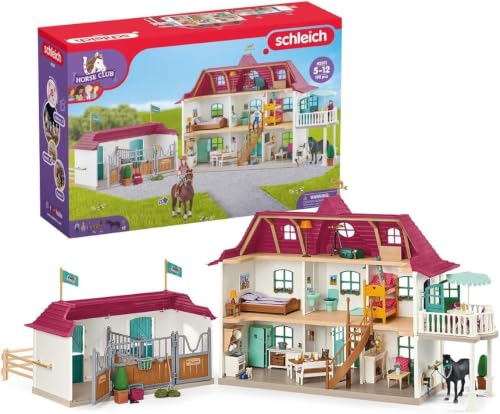 Schleich Horse Club | Lakeside Pferdehof 42551 | ab 5 Jahre | 192 Teile | Set inkl. Haus mit Pferdestall, 2 Pferden, Hannah, ihren Eltern & Zubehör | Geschenk für Mädchen & Jungen