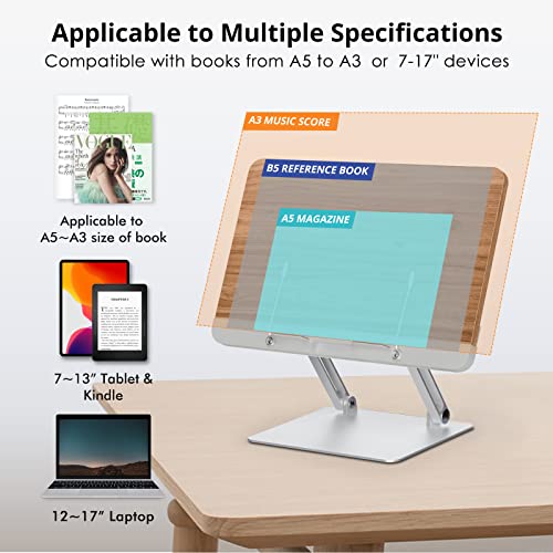 Viozon Book Stand For Reading, Wooden Cookbook Holder, Adjustable Height&Angle, Aluminum Alloy, Foldable & Portable, For Office, Kitchen, School. Kids & Adults Textbook, Recipe, Magazine, Tablet- #TOP4