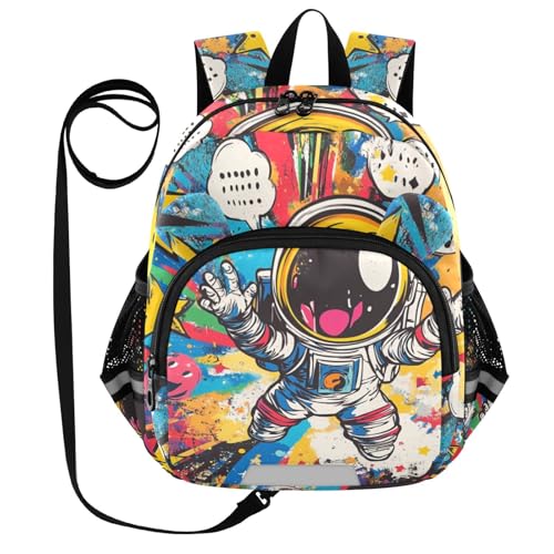Astronaut Star Speech Colorful Toddler Harness Backpack for Boys Girls 3-6 Years Kids Backpack with Anti Lost Safety Leash Child Leash Backpack for Walking Preschool Travel