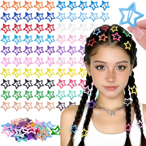 Tinkrstuff 100 PCS Colorful Hair Clips 1.18 Inch Y2K Accessories Star Hair Clips Non-Slip Snap Small Star Colorful Barrettes Accessories for Girls Women Fashion Cool Ornament Set for Rave Decor