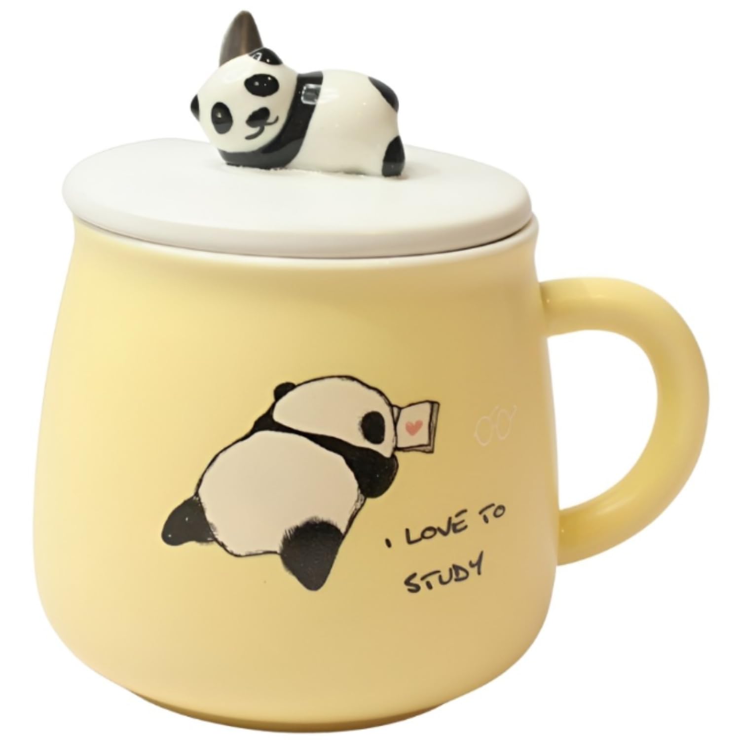 NYRWANA Coffee Mug, Gift for Woman, Birthday Present for Girlfriend, Present for Wife Birthday, Mugs for Present, Panda Mug with Lid & Spoon (Yellow-350 ml)