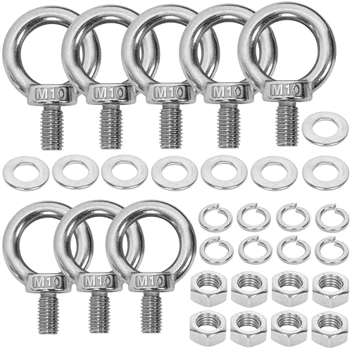 8 Pack M10 Stainless Steel Eye Bolts with Nuts &amp; Washers, M10x0.65 L