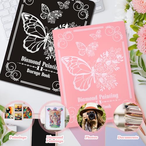 Image of ZYNERY 2 Pack A3 Diamond Painting Storage Book, 60 Pages Art Portfolio Diamond Art Storage Large Folder - Suitable for 12x16 inch Diamond Painting (Pink + Black)
