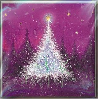 Box of 12 Artistic Christmas Cards (MED-XMLA0009) - Attractive Cards From Medici - Christmas Sparkle, Purple and Blue Trees - 12 Cards, 6 Each of 2 Designs