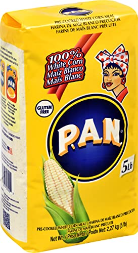 Image of P.A.N. White Corn Meal - Pre-cooked Gluten Free and Kosher Flour for Arepas (5 lb /Pack of 5)