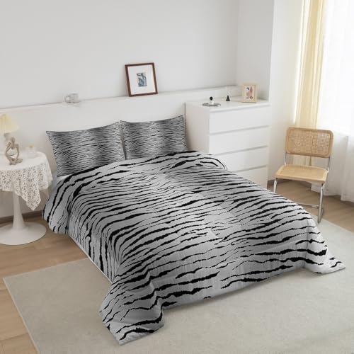 Image of Feelyou Black Grey Comforter Set King for Kids Boys Girls Bedding Set Jungle Animal Comforter Teens Toddler Safari Animal Fur Print Duvet Set 3Pcs