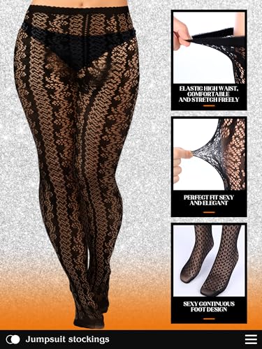 Image of Jadive 6 Pairs Women Plus Size Suspender Tights Fishnet Thigh High Stockings Garter Belt Lingerie Pantyhose