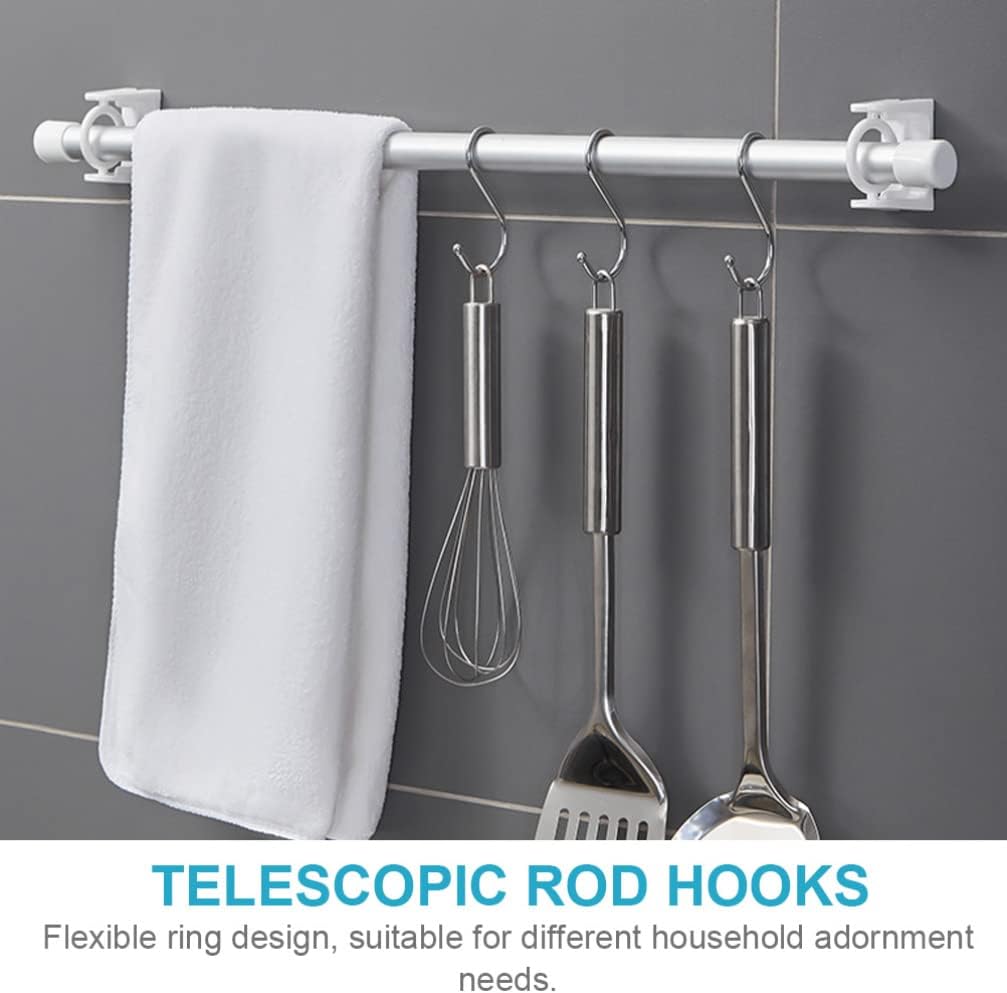 Corner Bracket,,Shelving Brackets, 4pcs Curtain Rod Bracket Holder Curtain Pole Bracket Universal Self- Adhesive Wall Mount Curtain Rod Holder White