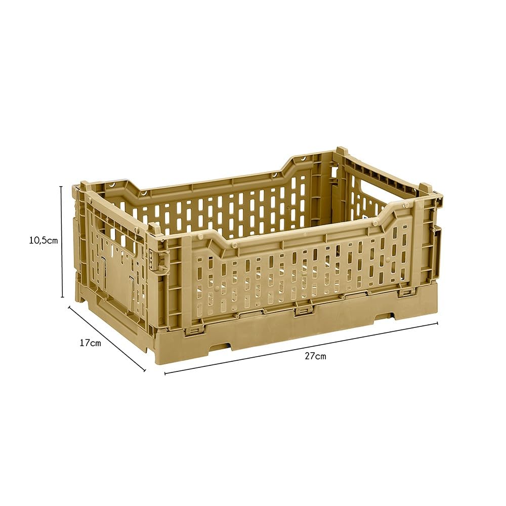 Lote de 4 cajas de almacenamiento plegables 27x17x10,5 cm Plástico amarillo con asas