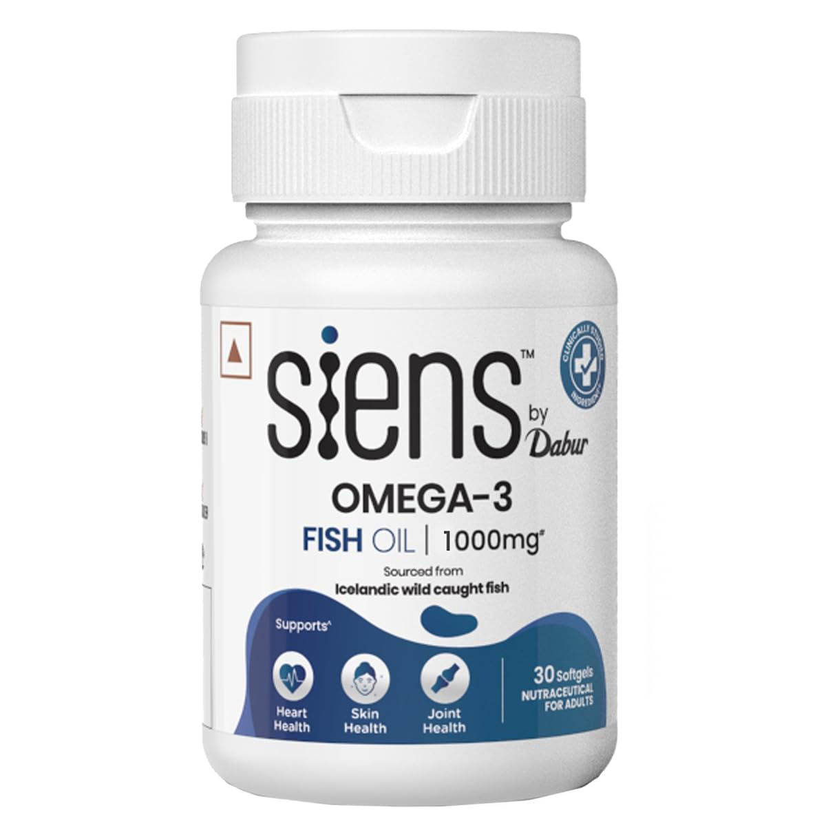 Siens By Dabur Omega-3 Fish Oil Capsules 1000mg - 30 softgels| Supports Heart, Skin & Joint Health | With EPA & DHA | Sustainably Sourced from wild-caught Icelandic Fish | Capsule for Men & Women