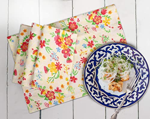 Urban Villa Dinner Napkins Floral Print Cloth Napkins Set Of 4 Multi Color Dinner Napkins 20X20 Inches 100% Cotton Over Sized Cloth Napkins With Mitered Corners Dinner Napkins #TOP1