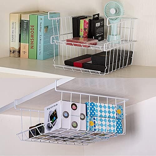 2 x MarysDe@lz Hanging Basket Organiser, Hanging Under Shelf Storage Basket for Kitchen Cupboards, Cabinets, Shelves, Low Furniture (White)