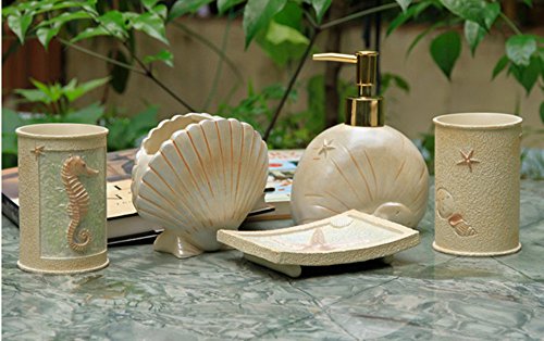 Chirrupy Chief Bathroom Accessories Set 5 Piece, Beach Theme Bathroom Accessories, Creative Conch Starfish Shape Bath Ensemble, Cool Bath Decoration, Gift (5, Cream) (5, Cream) #TOP1