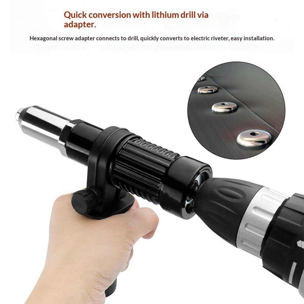 Kit D'adaptateur De Pistolet À Riveter Électrique Professionnel For Perceuse – Poseur D'écrous 4 Têtes Avec Poignée Ergonomique(1Pc)