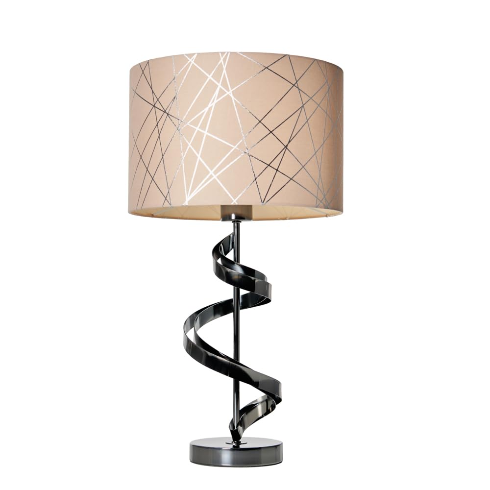 Spiral Metal Table Lamp with Fabric Shade E27 Base - Black