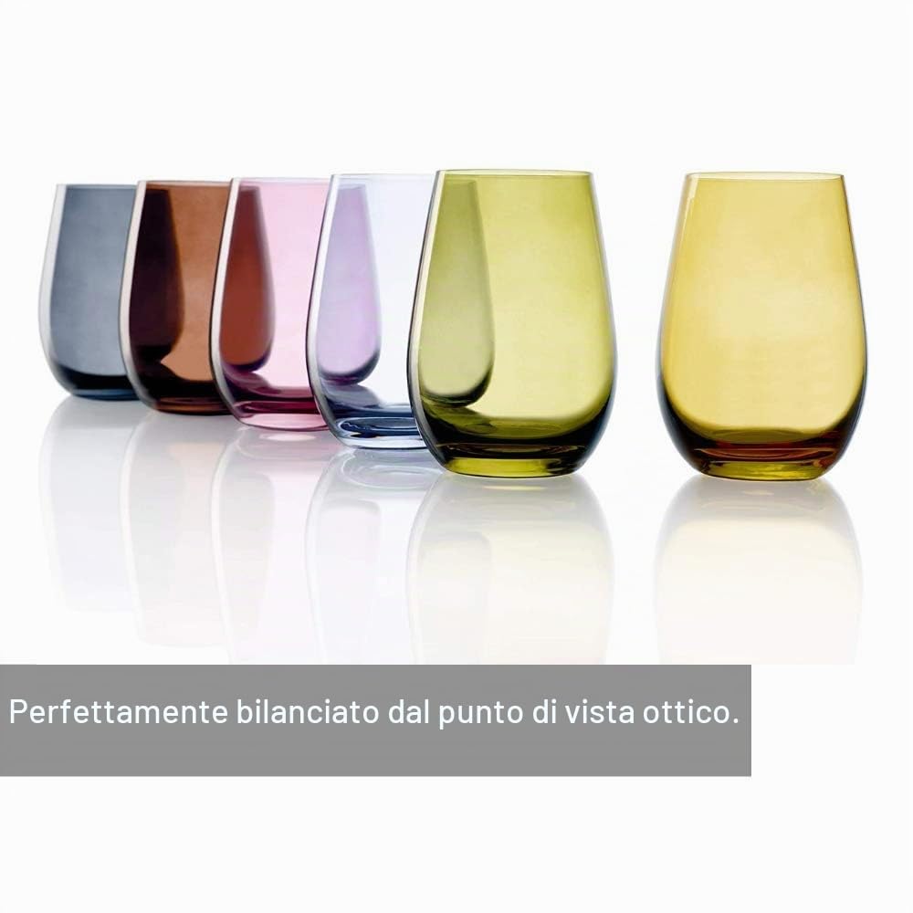 Stölzle Lausitz Bicchieri Acqua Elements Mix Mediterraneo – Set 6 Bicchieri Colorati da 465ml in Cristallo Senza Piombo – Per Acqua Succhi Cocktail – Resistenti e Lavabili in Lavastoviglie