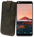 Suncase ECHT Ledertasche Leder Etui *Slim-Edition* für DOOGEE X53 (mit Rückzugsfunktion & Magnetverschluss) antik-Dunkelbraun