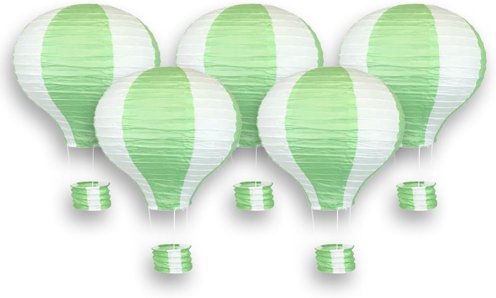 Image of WP WANNA PARTY Hot Air Balloon Paper Lanterns, Rainbow Lantern Decorations For Baby Shower Wedding Birthday Anniversary Classroom Nursery-Green, Set Of 1