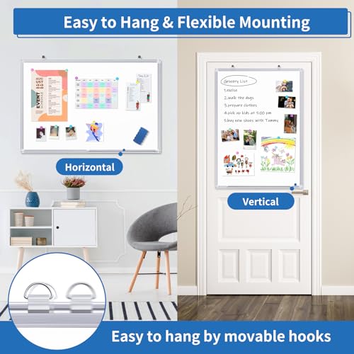 Magnetic White Board, 36 X 24 Inches Magnetic Dry Erase Board Hanging Whiteboard, Silver Aluminum Frame, Whiteboard for Office, Home and School
