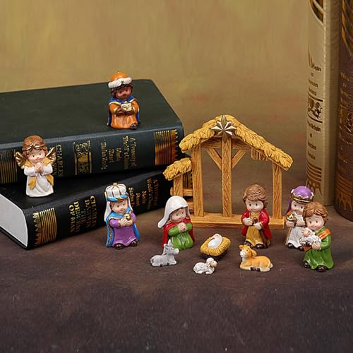 Figurines scène intérieur Noël Jésus crèche ornement miniatures 12pcs
