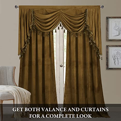 Stangh Luxury Velvet Valance Curtains - Waterfall Swag Curtains For Kitchen Half Window, Rod Pocket Light Blocking Sliding Door Decor For Living Room, Gold Brown, W59 Inches, 1 Panel #TOP1
