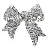 Dreamlandsales Victorian Vintage Silver Tone Full Micro Pave Ribbon Bow Brooches Pins Women Accessory (Silver)