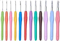 Kit de Agulhas para Crochê, 12 Peças Coloridas, Cabo Emborrachado, 2mm a 8mm, 14cm