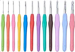 Kit de Agulhas para Crochê, 12 Peças Coloridas, Cabo Emborrachado, 2mm a 8mm, 14cm