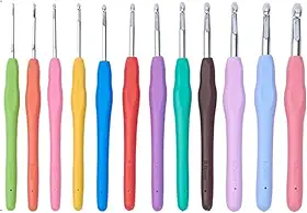 Kit de Agulhas para Crochê, 12 Peças Coloridas, Cabo Emborrachado, 2mm a 8mm, 14cm